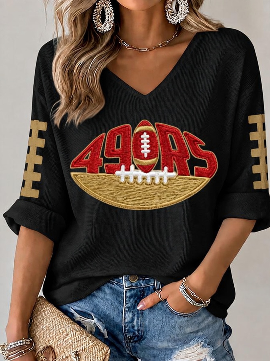 Women'S Football Print Waffle Top