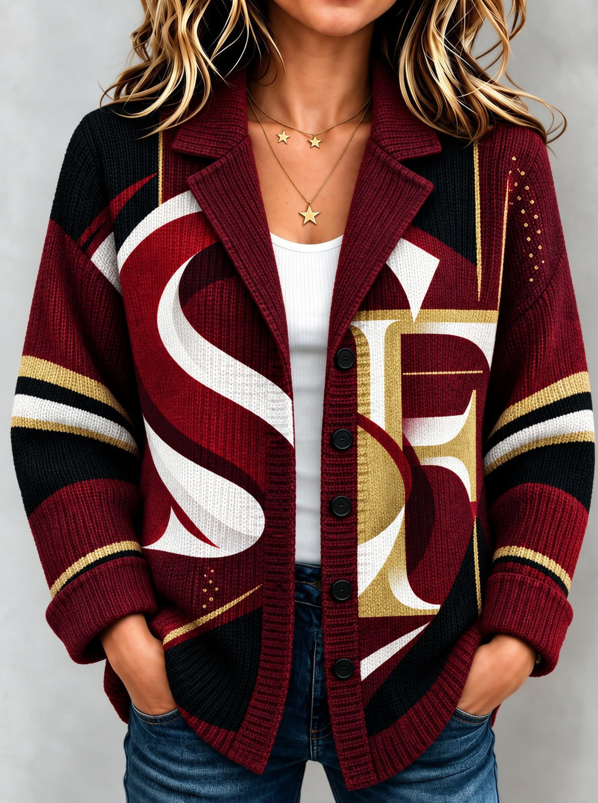 Women'S Football Enthusiasts Support Knitted Jackets