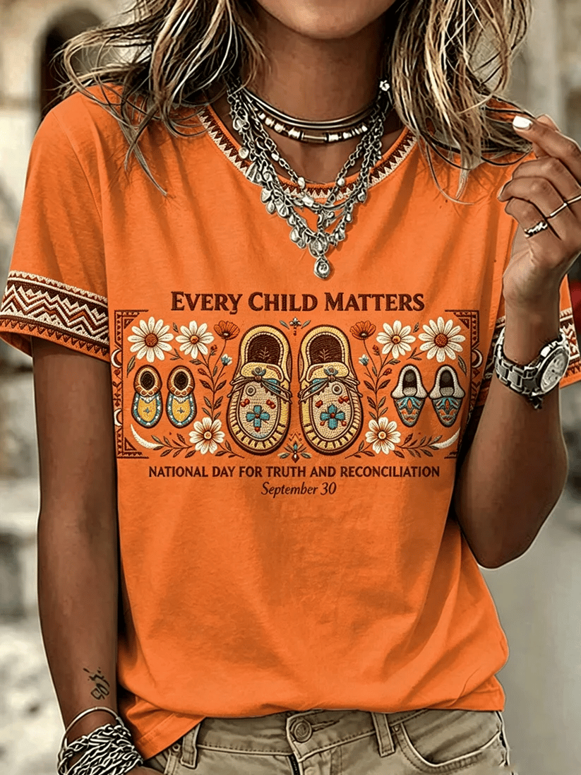Women's  Retro Orange Shirt Day  Print T-shirt