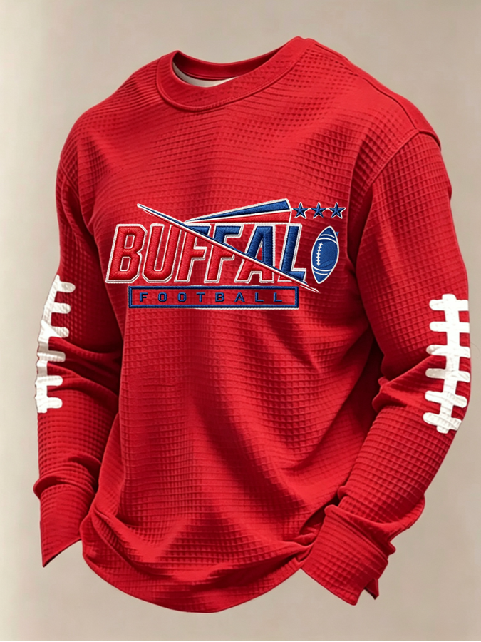 Men'S Buffalo Print Football Fans Gameday Casual Waffle Long Sleeve T-Shirt