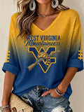 Women'S Football Print Waffle V-Neck Top