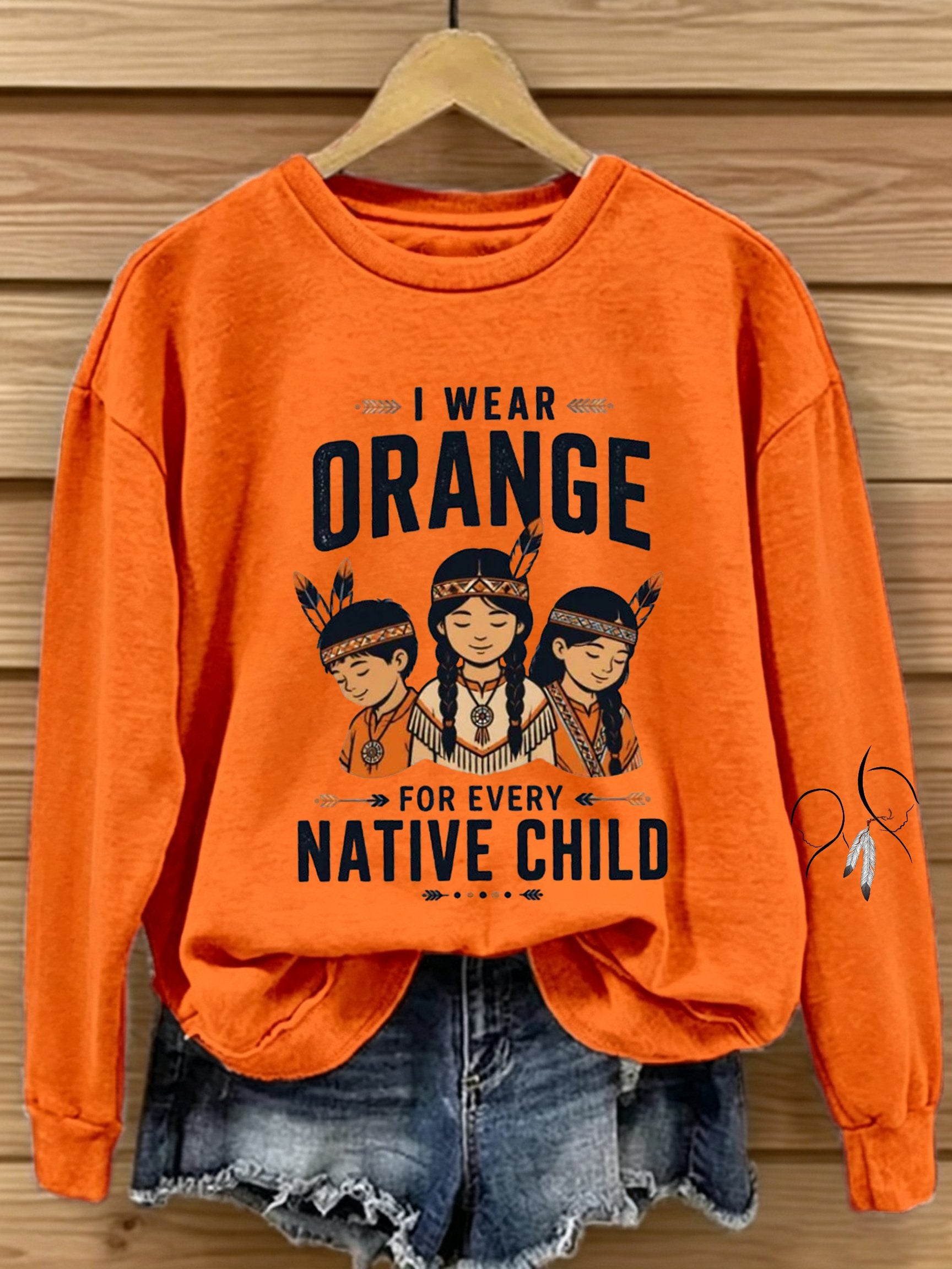 Women's Orange Shirt Day “I Wear Orange For Every Native Child” Print Sweatshirt