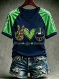 Women's Football Fan Printed Print Casual V-Neck Tee