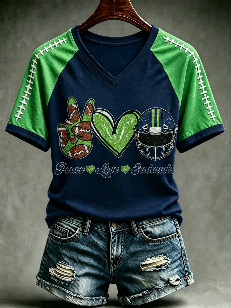 Women's Football Fan Printed Print Casual V-Neck Tee