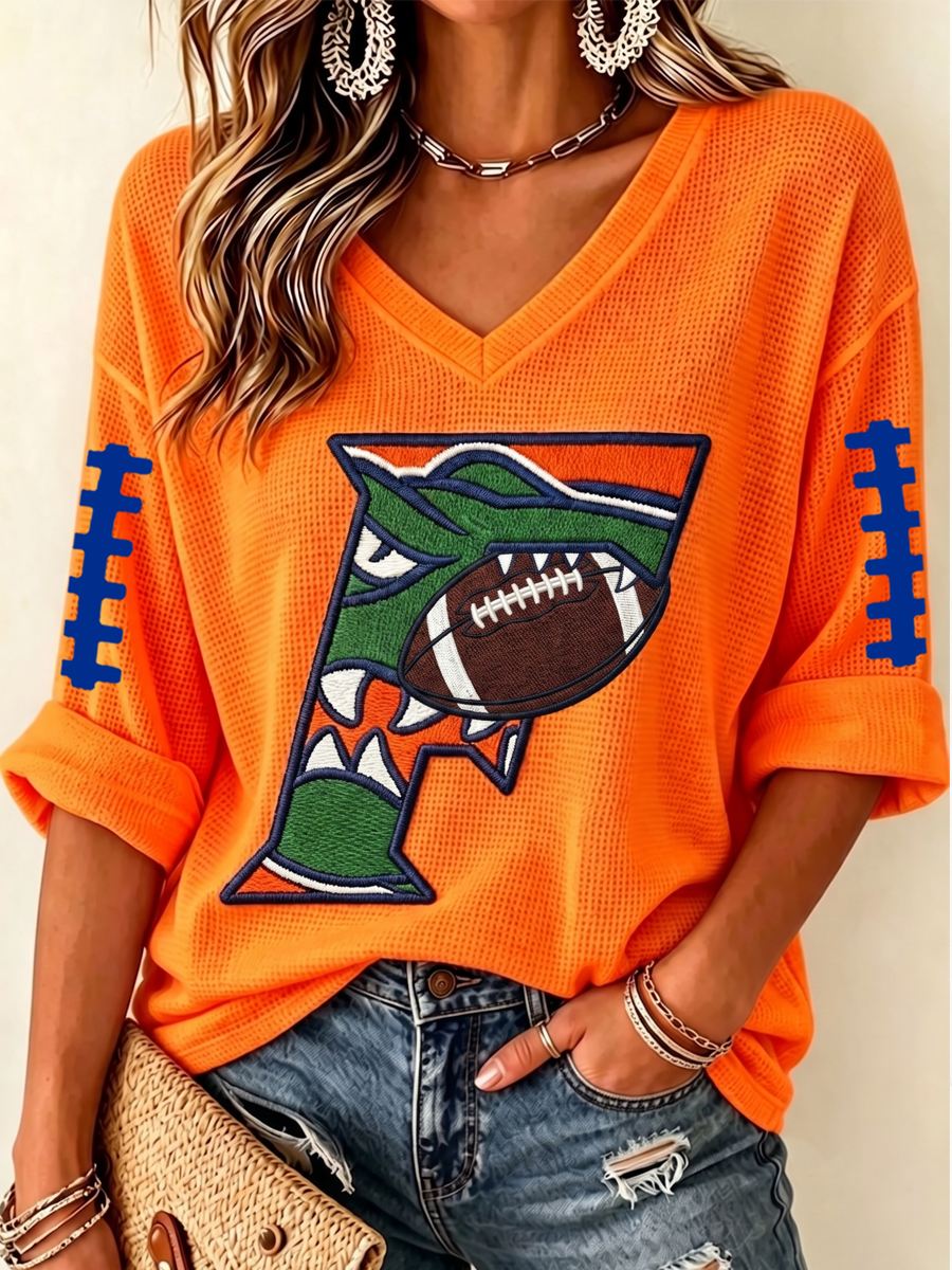 Women'S Football Print Waffle  Top