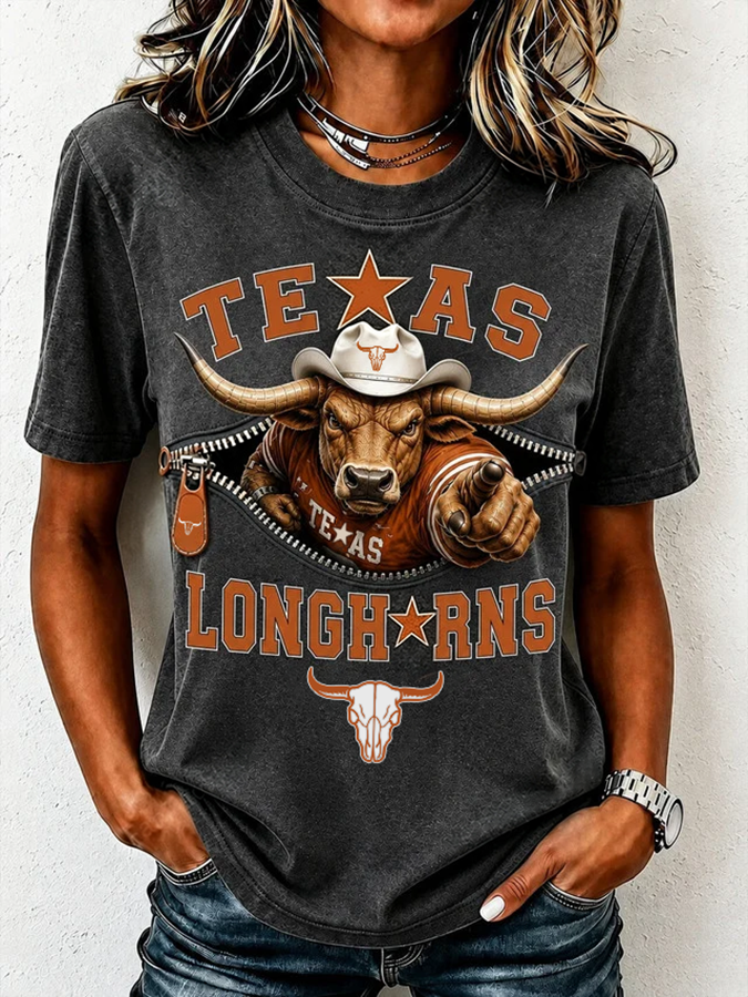 Women'S Rugby Printed Round Neck Short Sleeved T-Shirt