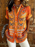 Women'S Orange Shirt With Daily Print T-Shirt