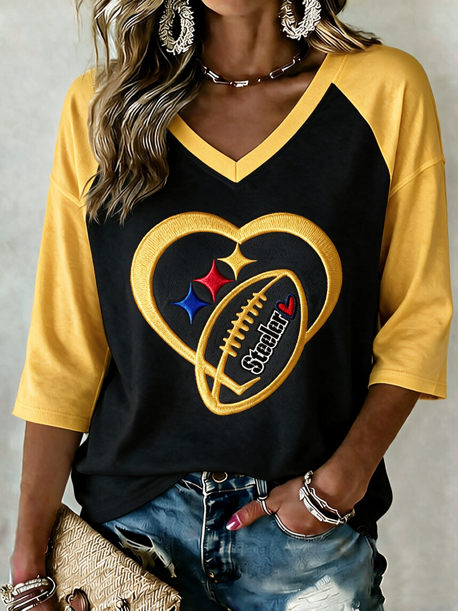 Women'S Football Fans Printed V-Neck Short Sleeved Top