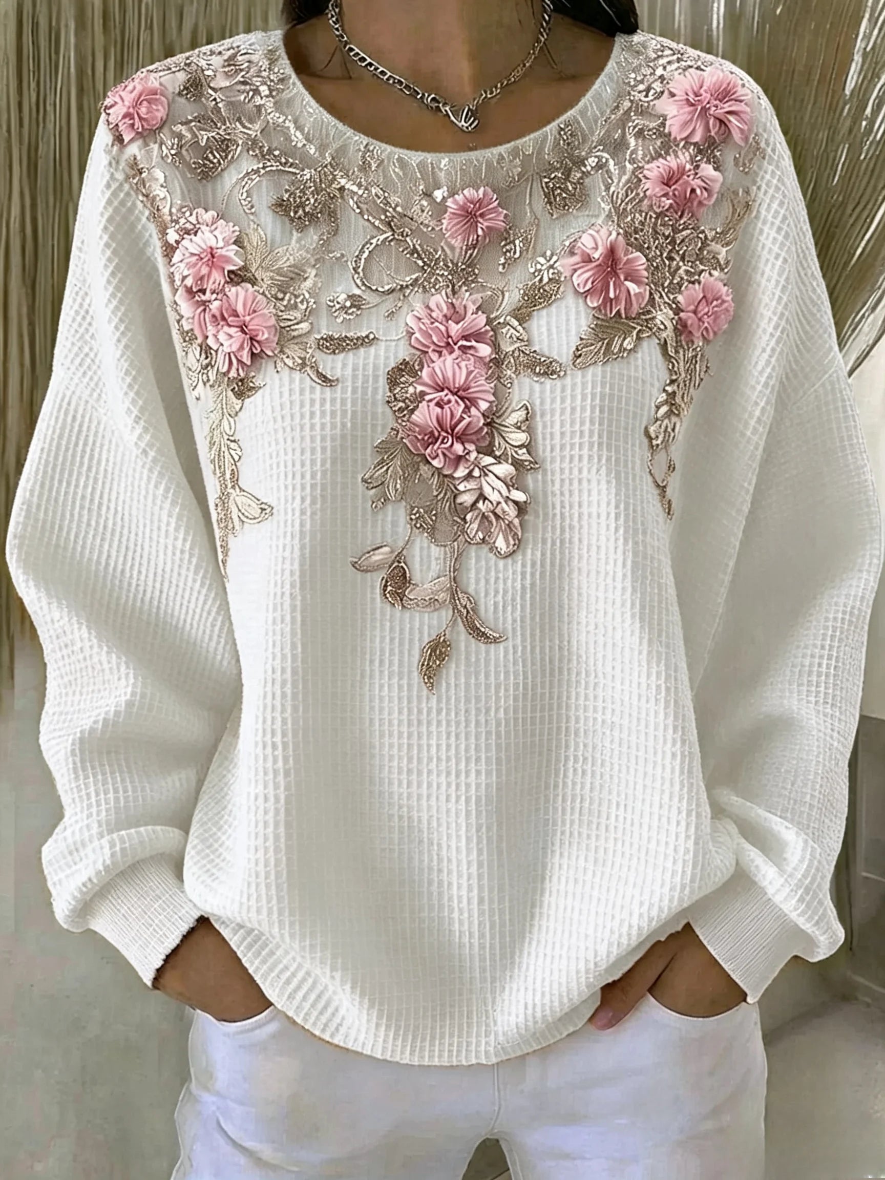 Women's Casual Floral Crew Neck Long Sleeve Sweatshirt