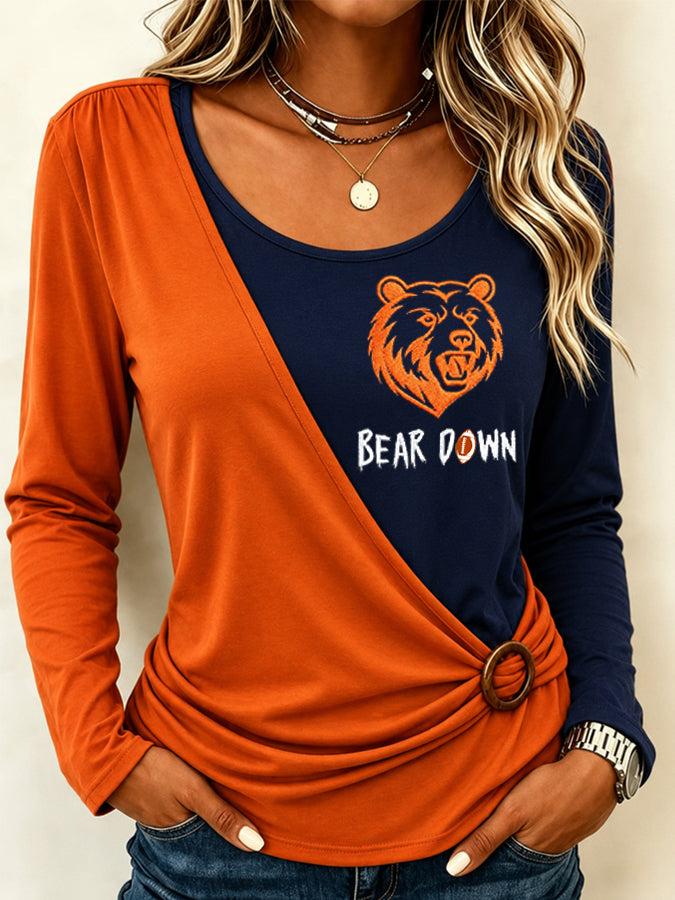 Women's Rugby Enthusiasts Splicing Casual Printed Top