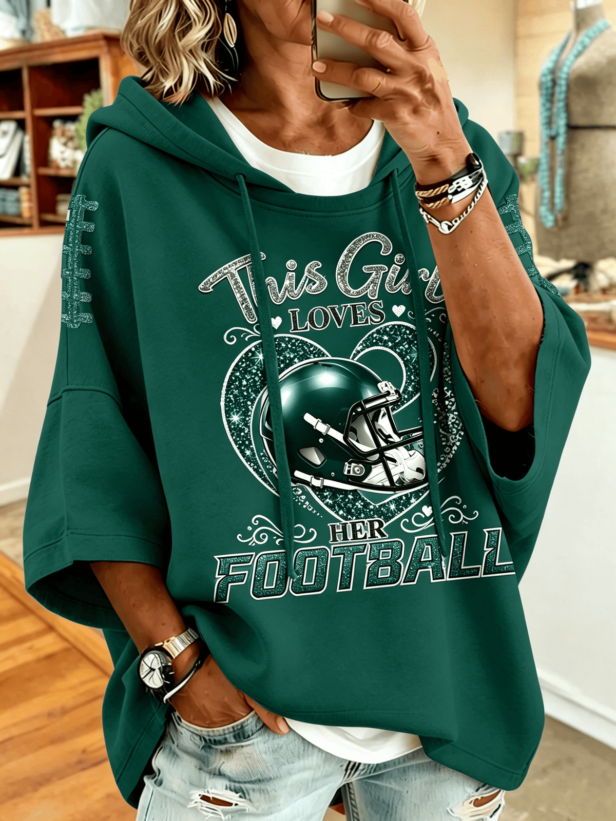 Women'S Retro Football Printed Hoodie