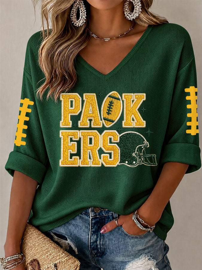 Women'S Football Print Waffle Top