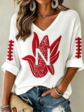 Women's Football Print Waffle Top
