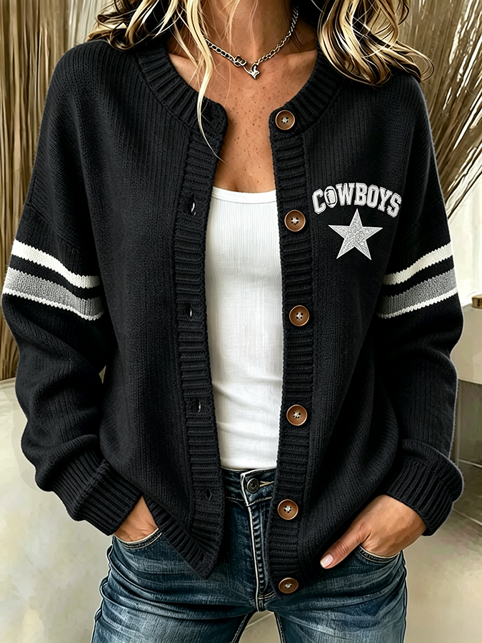 Women'S Casual Football Plant Knitted Cardigan Top