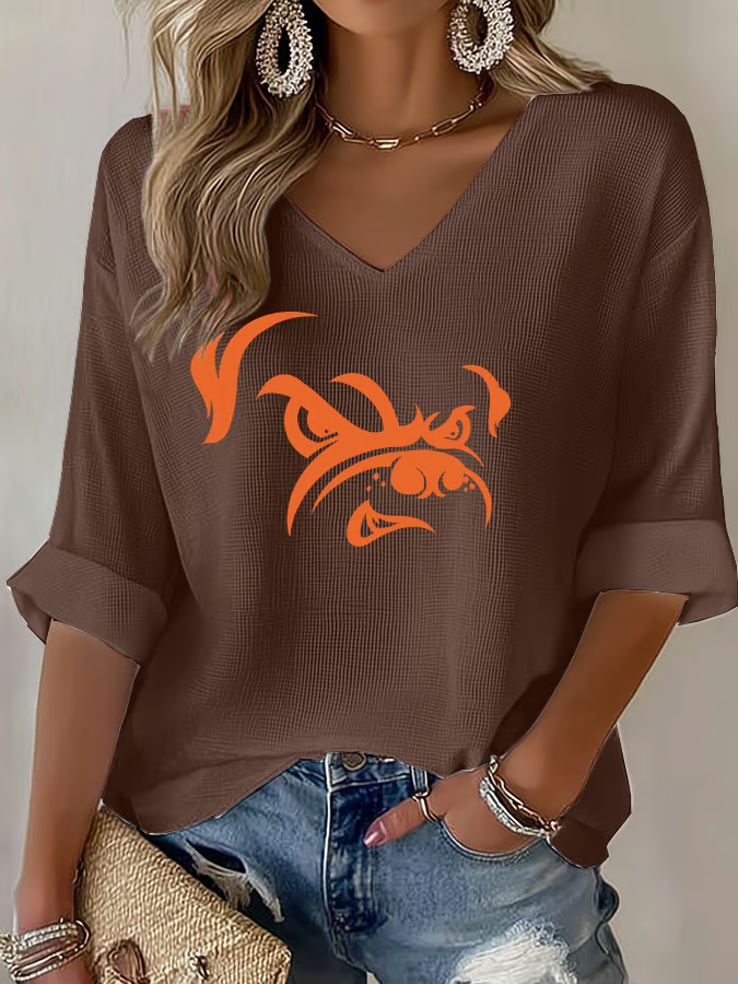 Women'S Football Print Casual Waffle T-Shirt
