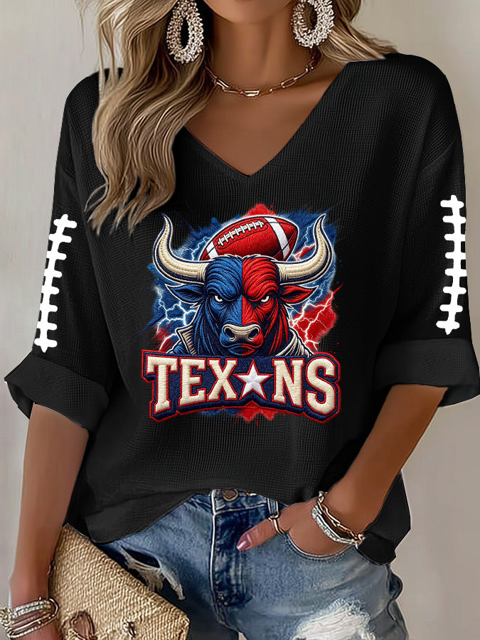 Women'S Football Print Waffle Top