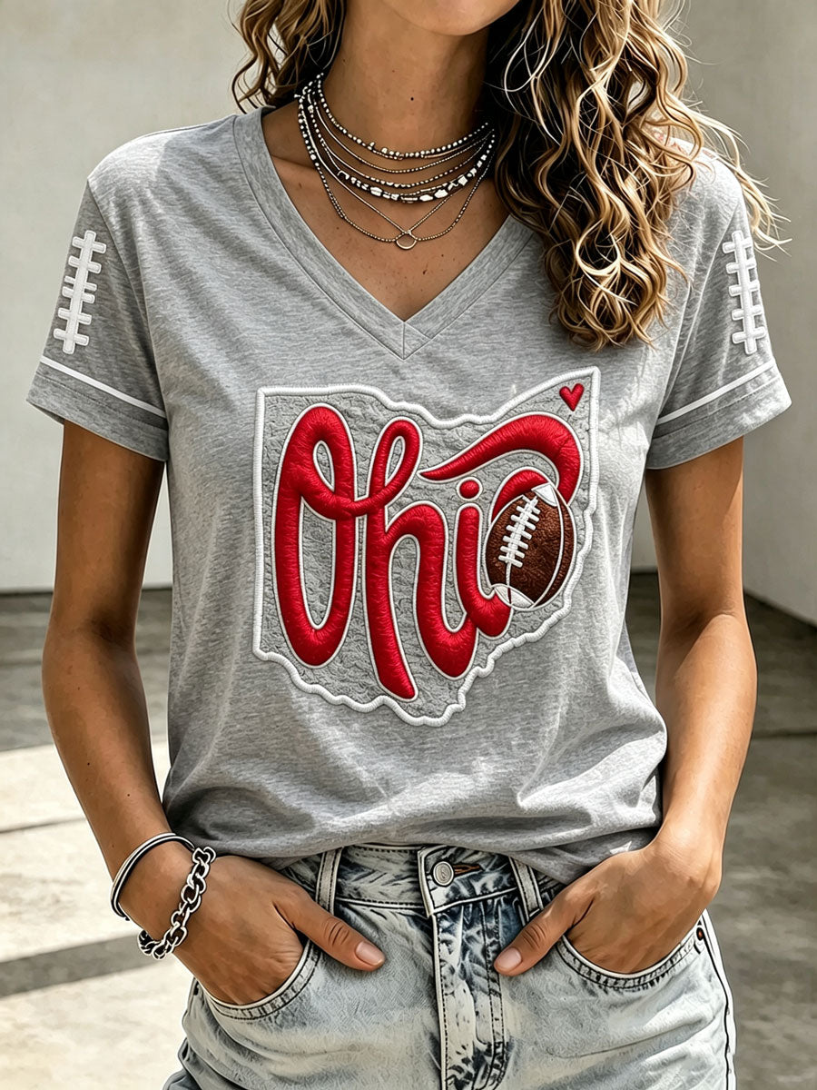 Women's Football Print V-Neck T-Shirt