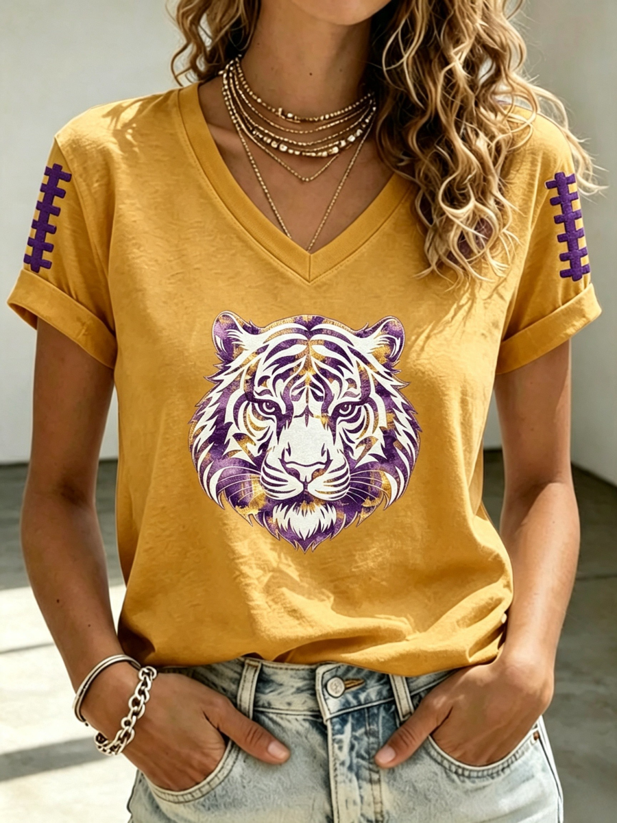Women's Football Print V-Neck T-Shirt