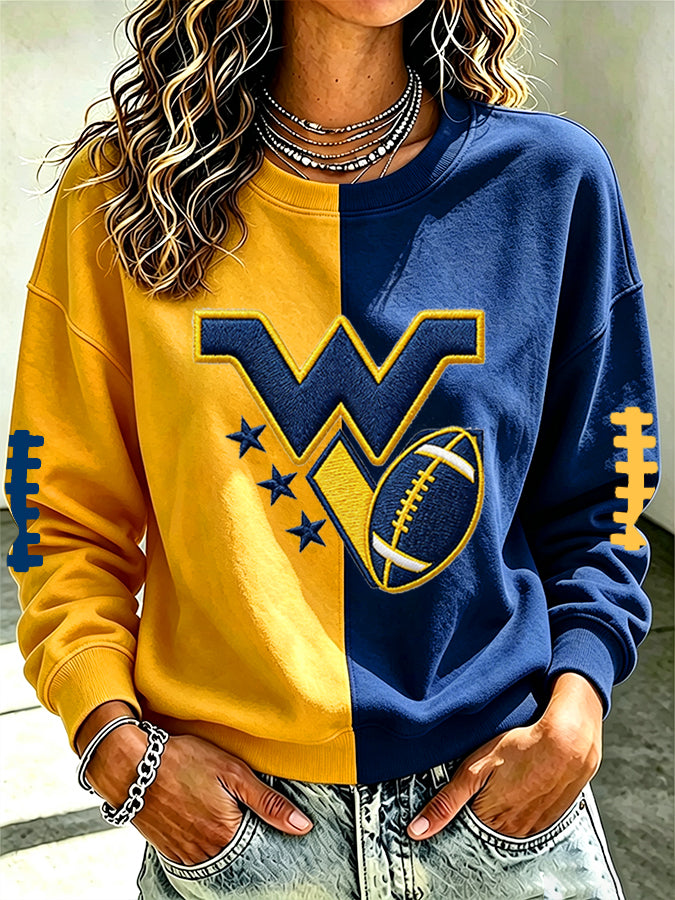 Women'S Retro Football Print Round Neck Sports Shirt