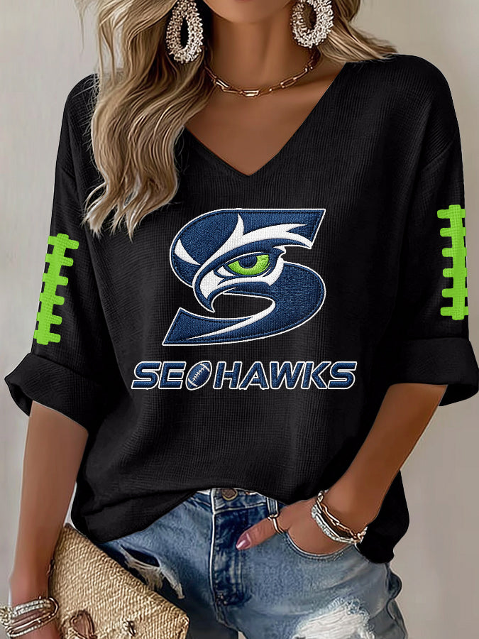 Women'S Football Print Waffle Top