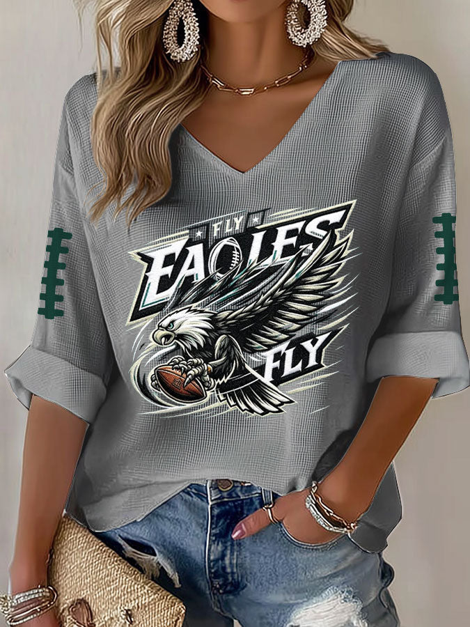 Women'S Football Print Waffle  Top