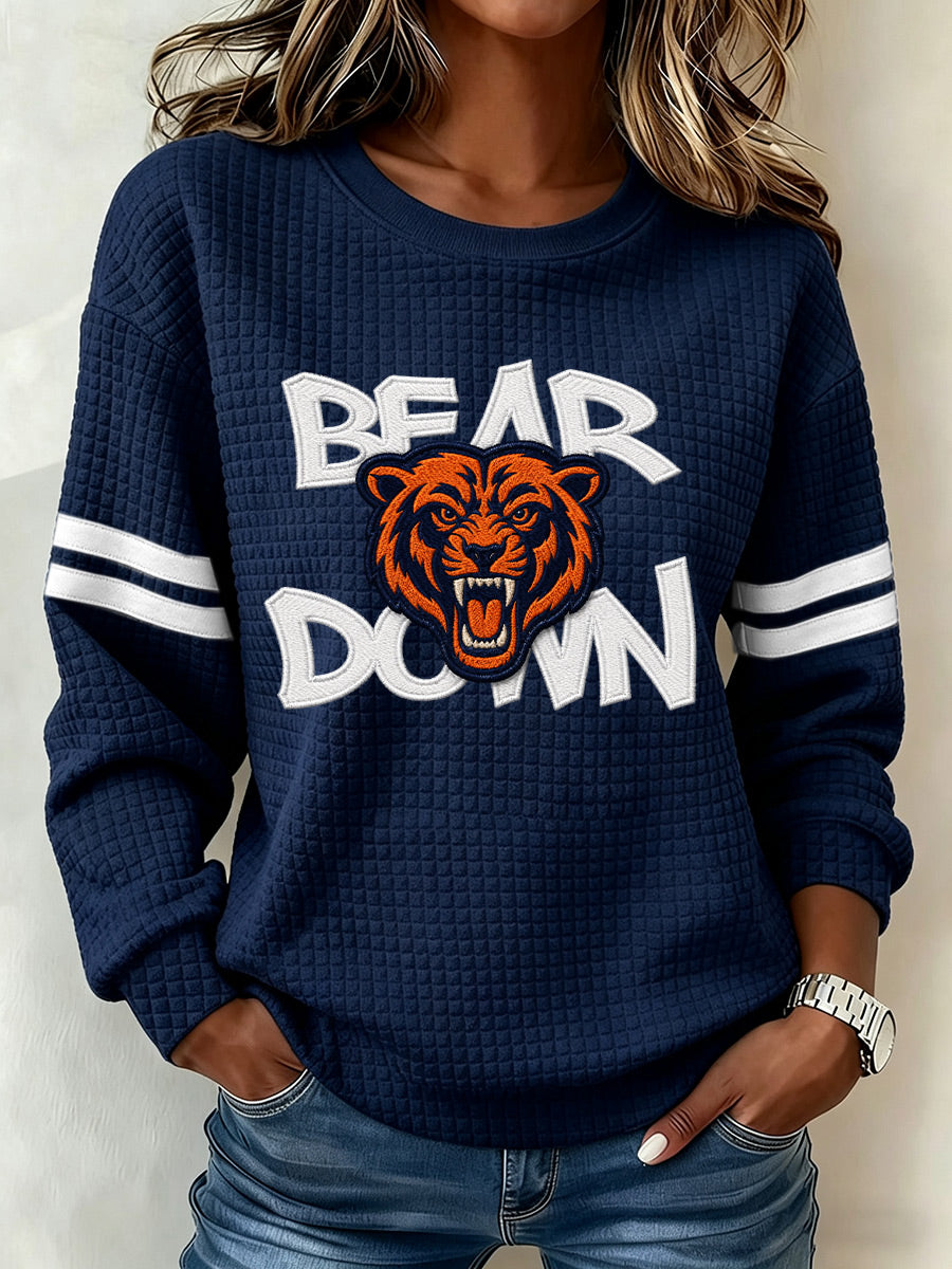 Women's football fan waffle long sleeved round neck sports shirt
