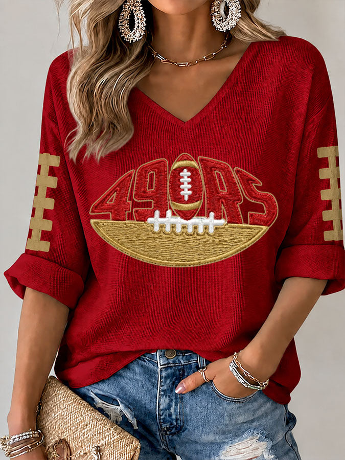 Women'S Football Print Waffle Top