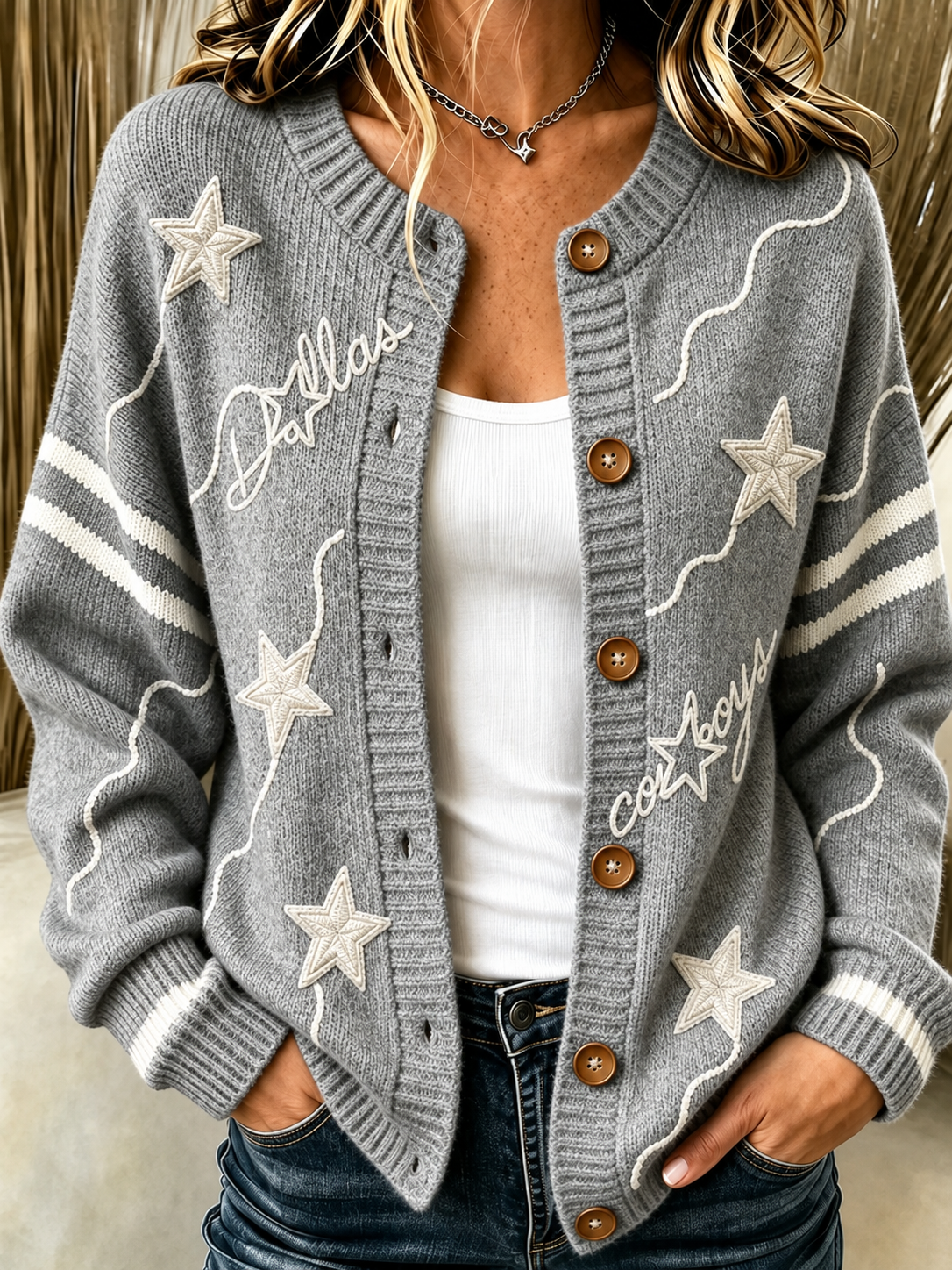Women'S Casual Football Knitted Cardigan Top