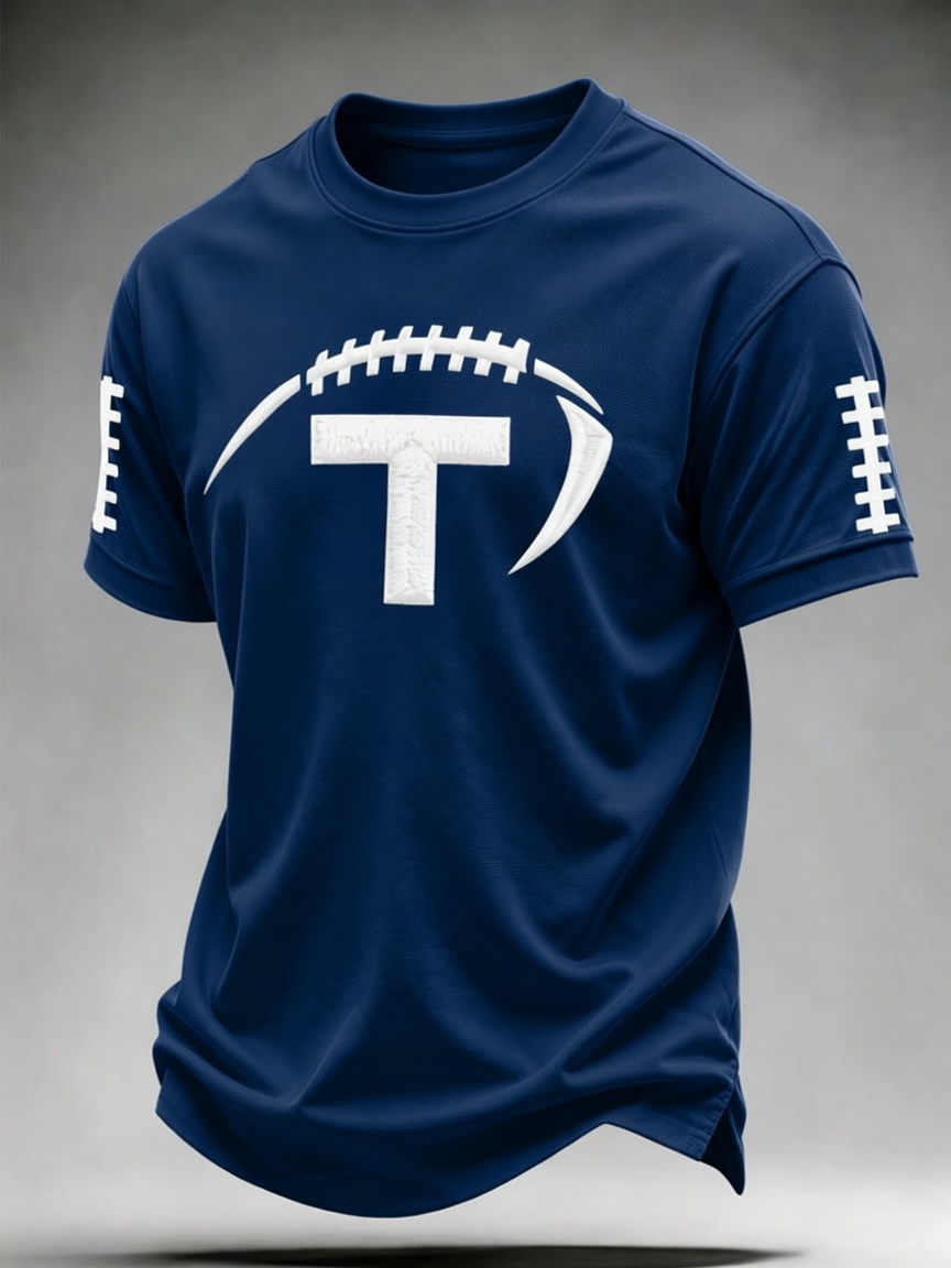 Men'S Football Printed Round Neck T-Shirt