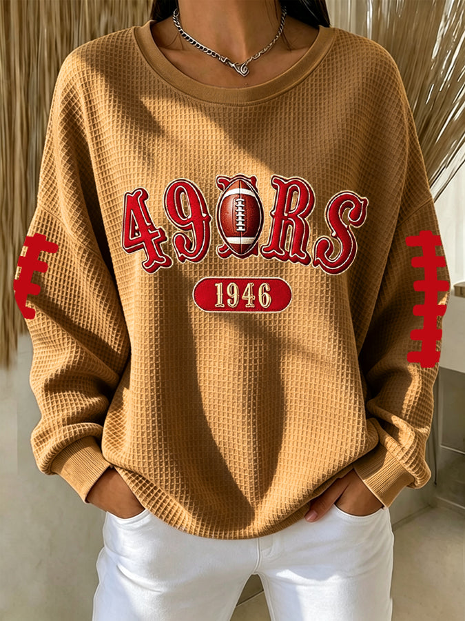 Women'S Football Printed Casual Waffle Sports Shirt