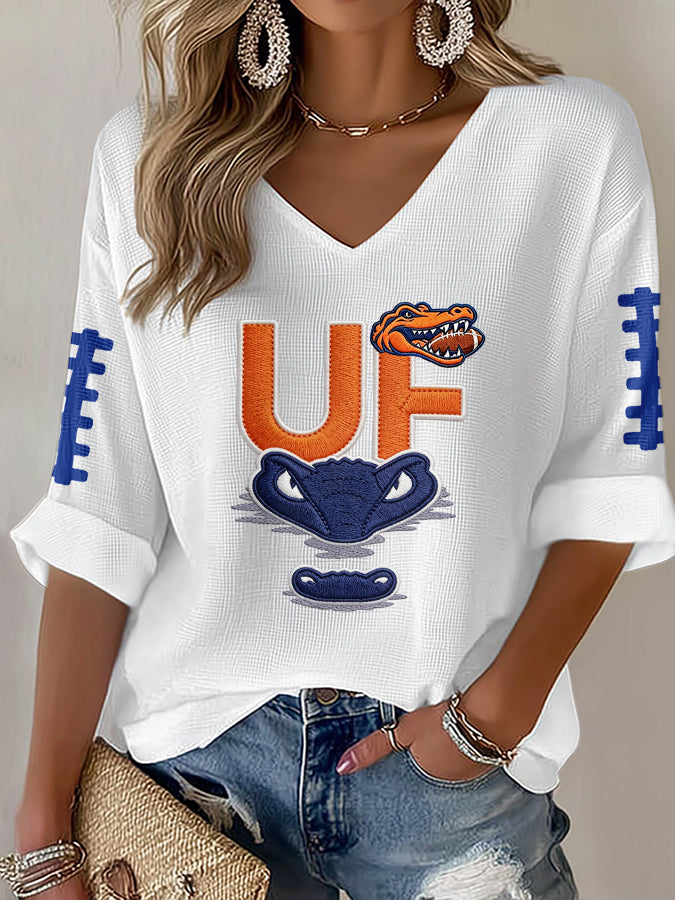 Women'S Football Print Waffle  Top