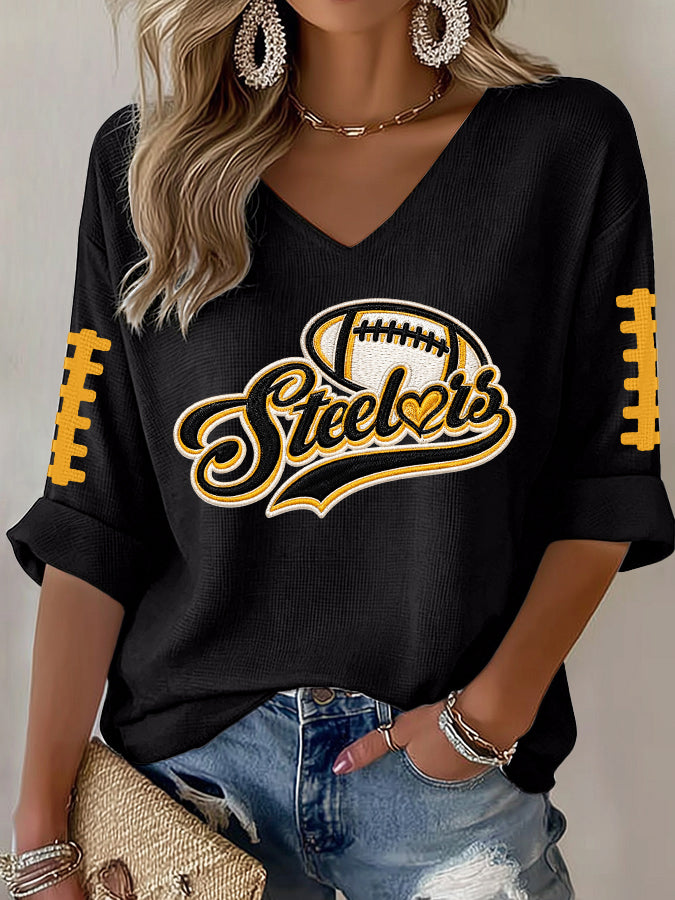 Women's Football Printed V-Neck T-Shirt