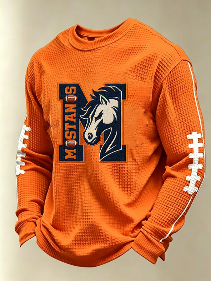 Men'S Football Fan Casual Long Sleeved Waffle Top