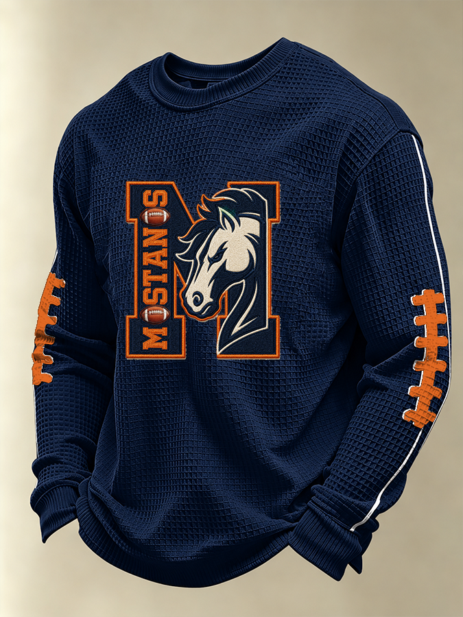 Men'S Football Fan Casual Long Sleeved Waffle Top