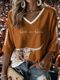 Women's American football V-Neck Three-quarter sleeve T-shirt