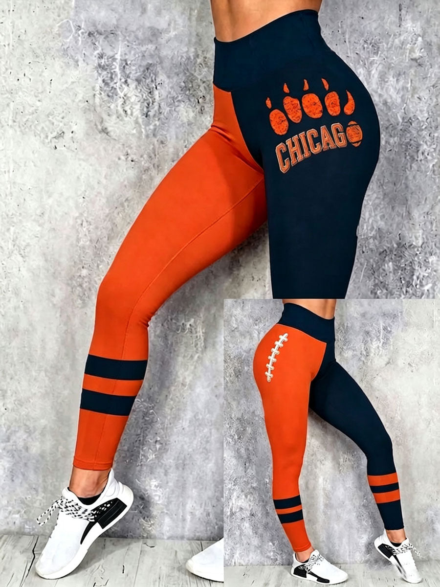 Women's Chicago Football Lover Bear Art Printed Leggings