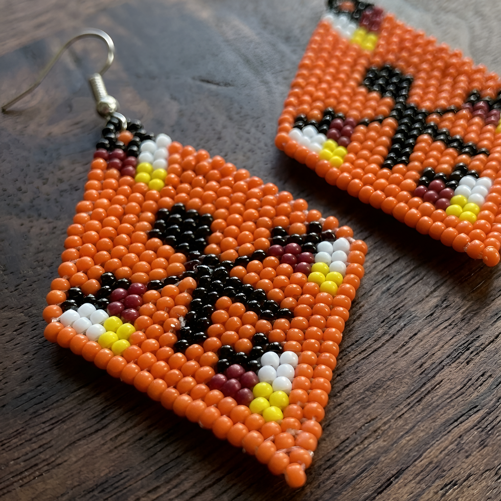 Every Child Matters Handmade Orange Beaded Earrings – Diamond Seed Bead Awareness Jewelry