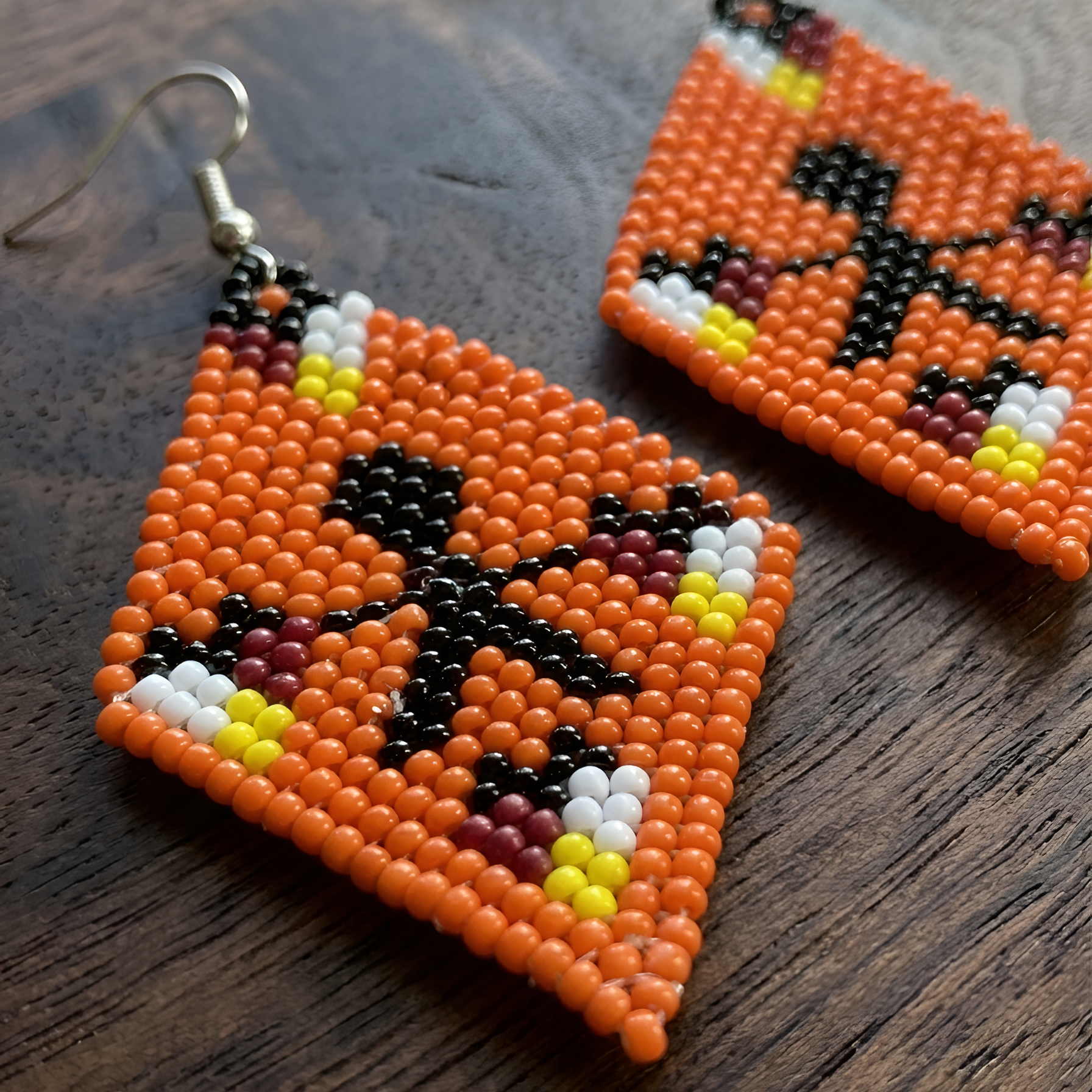 Every Child Matters Handmade Orange Beaded Earrings – Diamond Seed Bead Awareness Jewelry