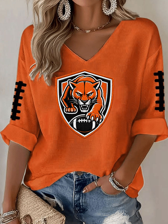 Women'S Football Print Waffle Top