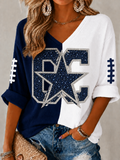 Women'S Rugby Patterned Waffle V-Neck Top