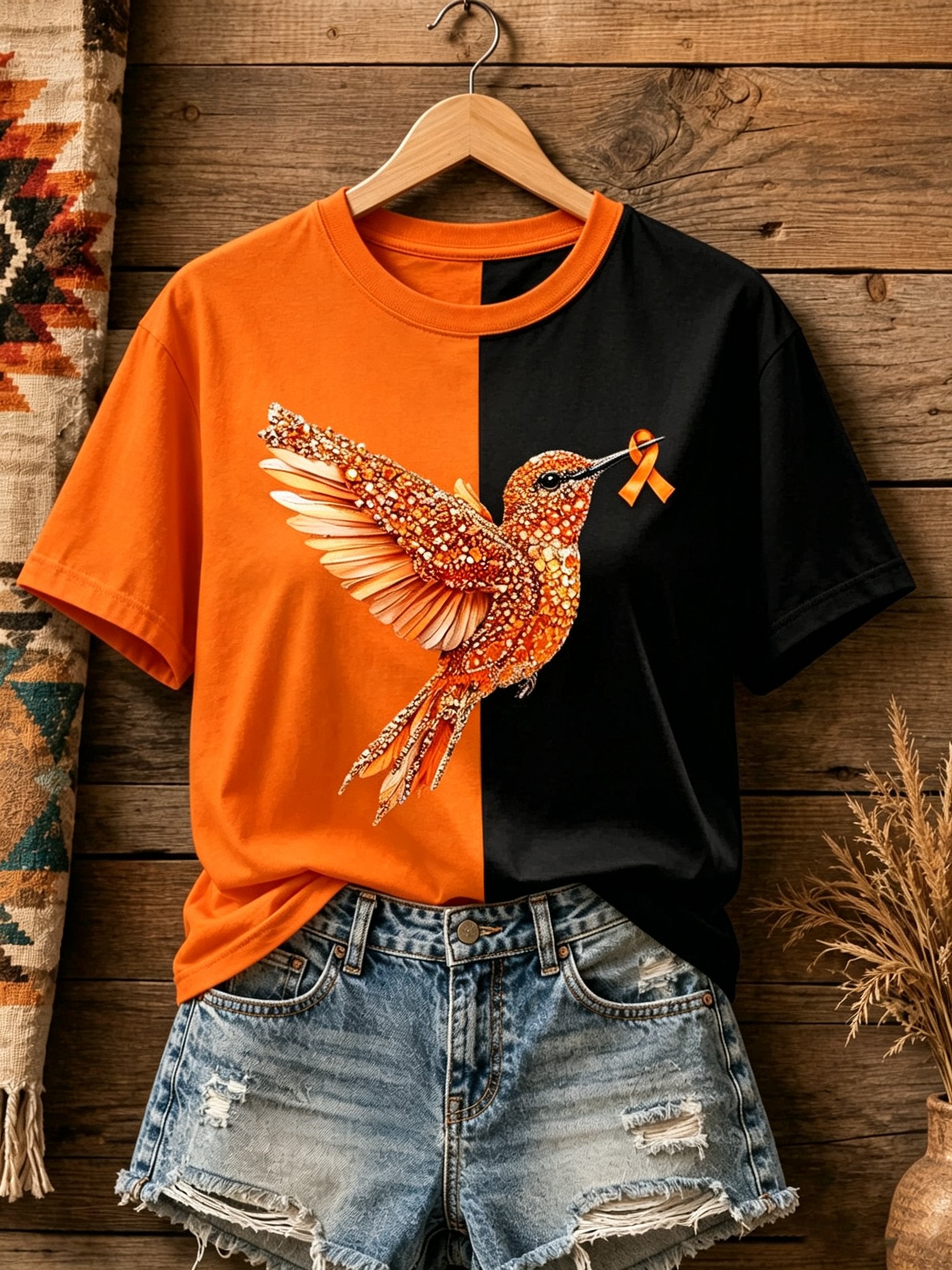 ❤️Buy 3 Get 20% Off❤️Women's Orange Shirt Day Hummingbird Print Casual T-shirt