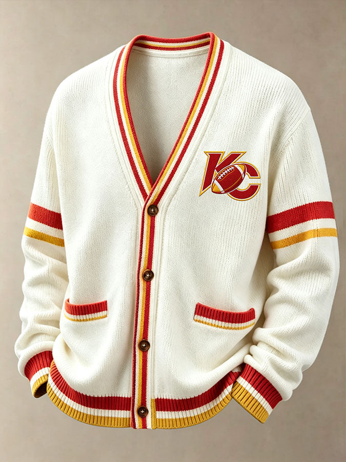 Men'S Casual Football Printed Cardigan