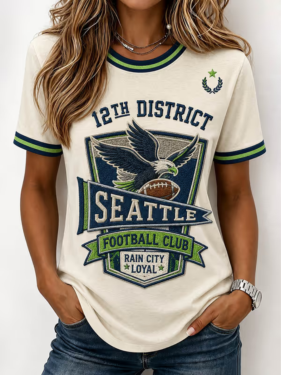 Women's Football Printed Vintage Fashion Print T-shirt