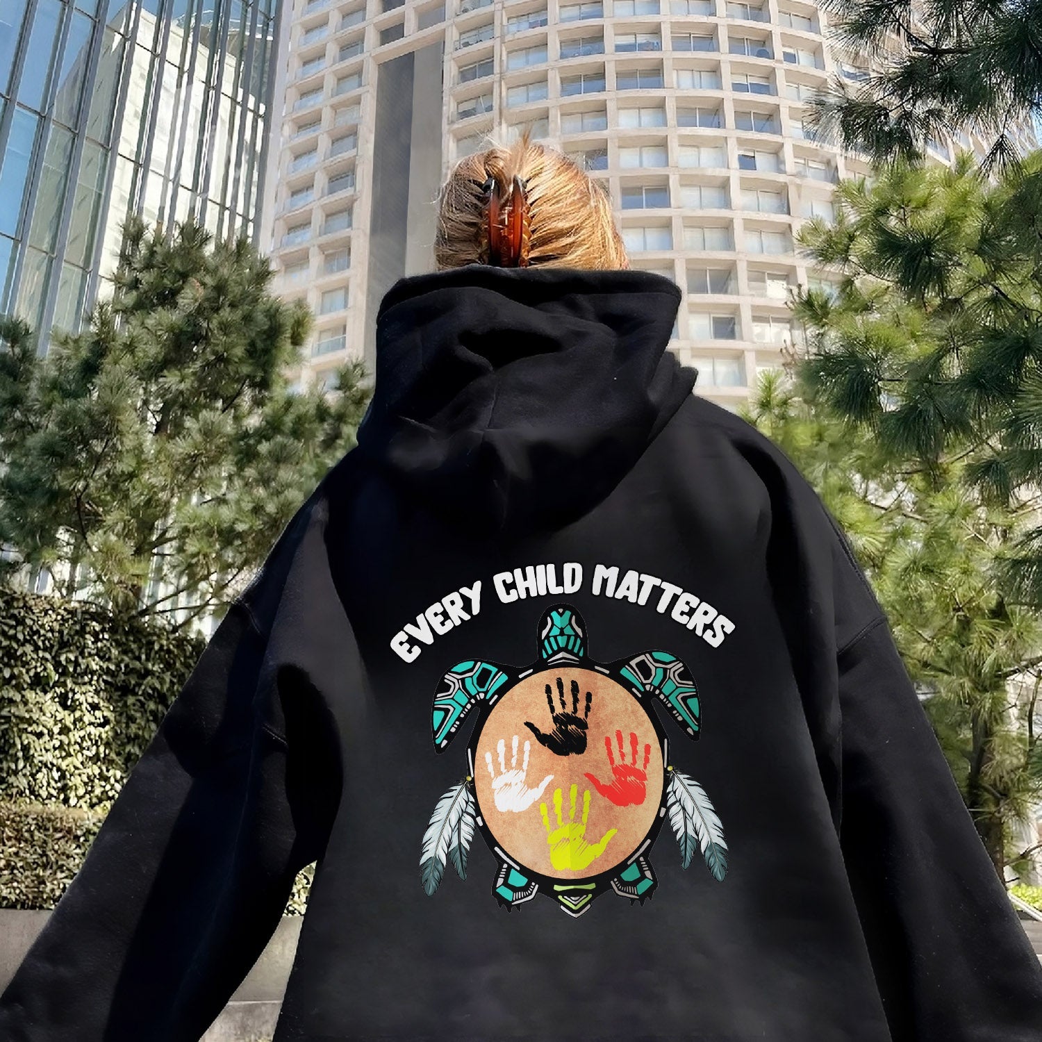 Every Child Matters Feather Hand Color On Turtle For Orange Shirt Day Unisex Back T-shirt/Hoodie/Sweatshirt