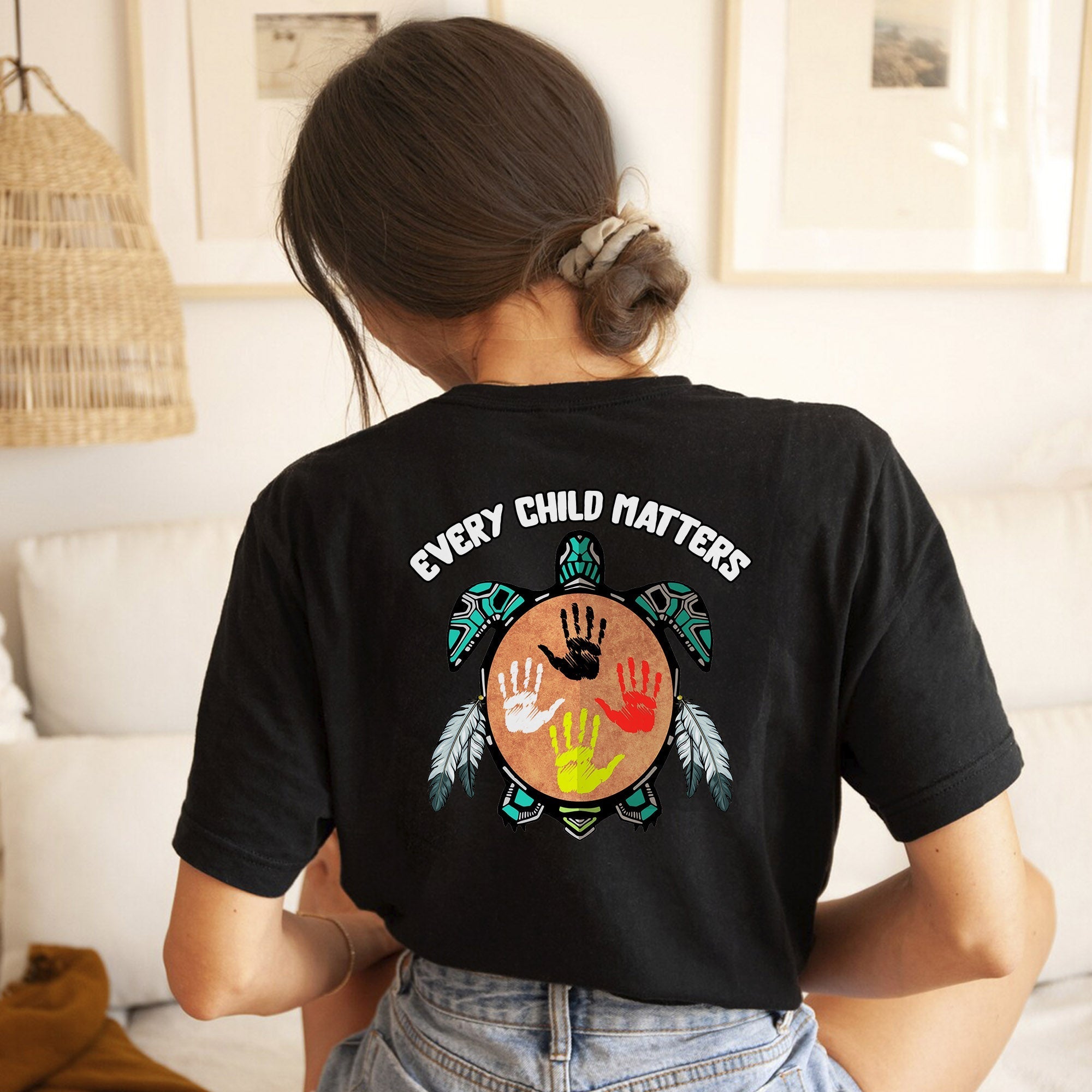 Every Child Matters Feather Hand Color On Turtle For Orange Shirt Day Unisex Back T-shirt/Hoodie/Sweatshirt