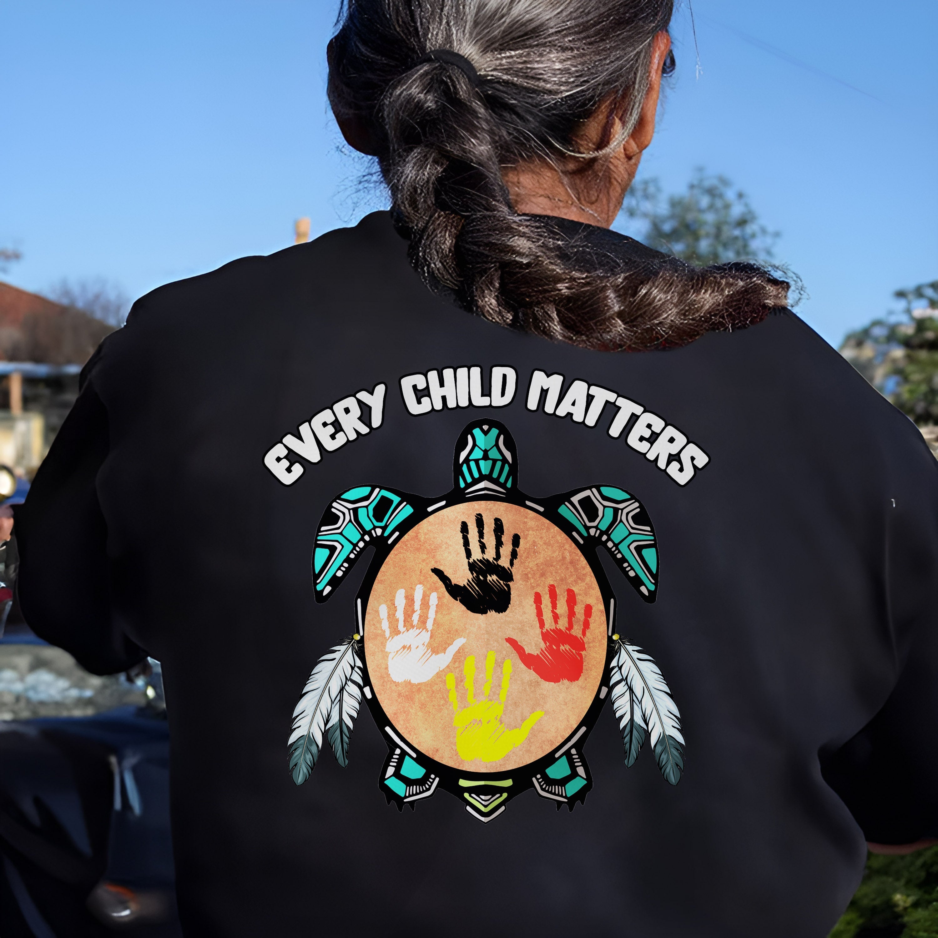 Every Child Matters Feather Hand Color On Turtle For Orange Shirt Day Unisex Back T-shirt/Hoodie/Sweatshirt