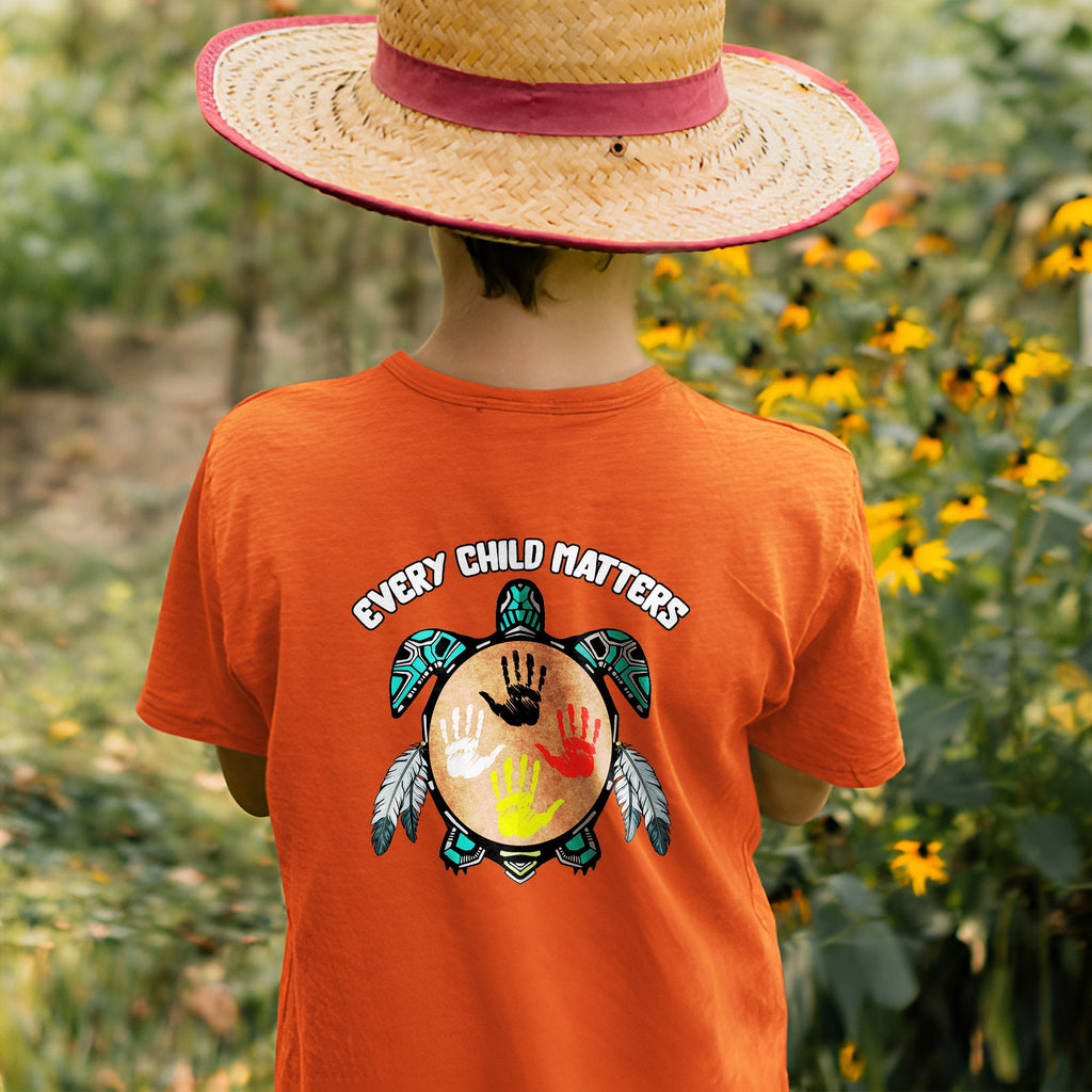 Every Child Matters Feather Hand Color On Turtle For Orange Shirt Day Unisex Back T-shirt/Hoodie/Sweatshirt