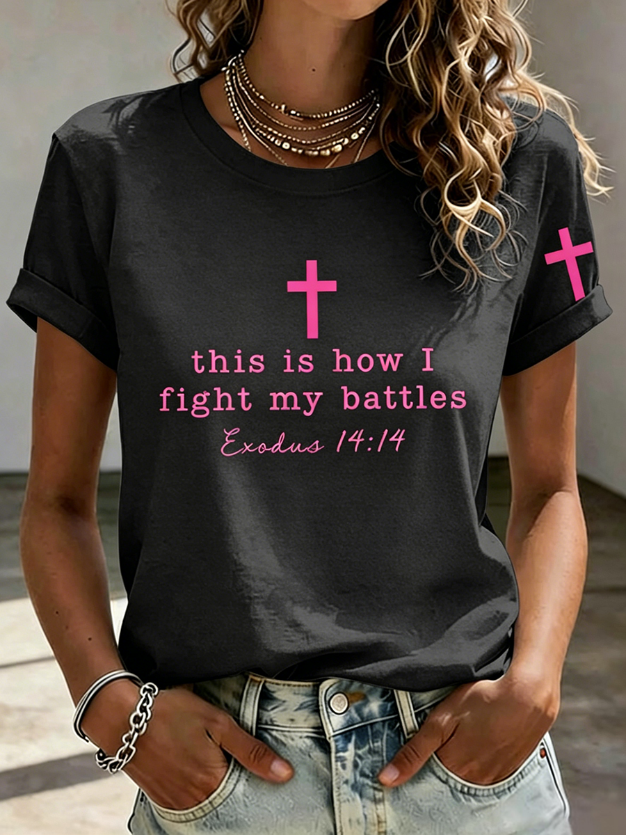 Pink Series Disease Health Awareness Public Welfare Printed Round Neck T-Shirt