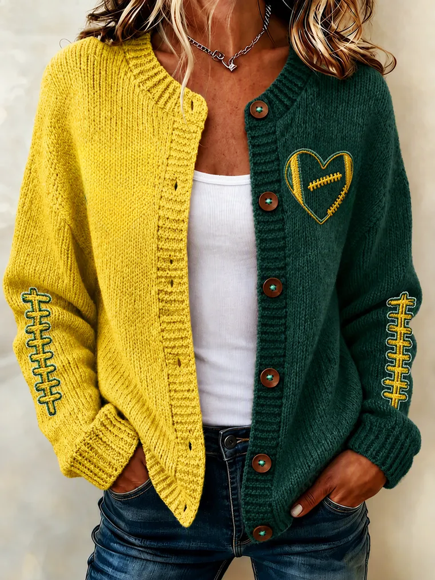 Women'S Casual Football Print Knitted Cardigan Top