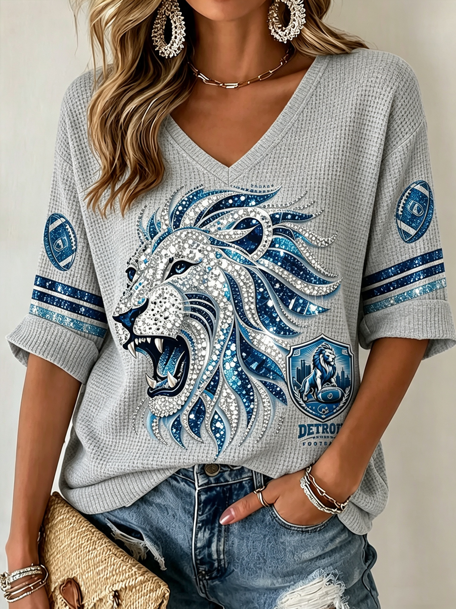 Women'S Football Print Waffle Top